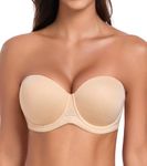 HACI Women's Full Coverage Strapless Bra Plus Size Underwire Multiway Bras(Beige,32DD)