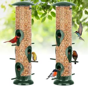 FEED GARDEN Metal Tube Bird Feeders for Outdoors Hanging, 2 Pack 6-Port Squirrel Proof Bird Feeder for Outside, Bird Feederswith Heavy Duty Metal Lid, Chew-Proof, 13 Inch Green