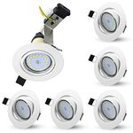 Allesgute 6X Led Recessed Downlight White Tilt Ceiling Spotlight GU10 Light Fittings 240V with 5W 450lm Bulbs Cool White