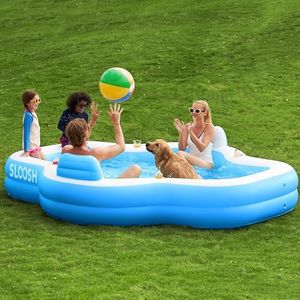 SLOOSH Inflatable Pool for Family with Seats, 120" x 101" x 26" Full-Sized Blow Up Durable Thickened Above Ground Pool with Backrest Cup Holders,Swimming Pools for Backyard Summer Water Lawn, Blue