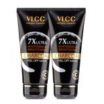 VLCC 7X Ultra Whitening & Brightening Charcoal Peel Off Mask - 100g X 2 | Vitamin E, & Lemon Peel Oil | Deep Cleanses & Reduces Blackheads, & Dark Spots