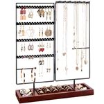 ProCase Jewellery Organiser Stand Earring Holder, 144 Holes Stud Earring Display Rack Necklace Storage Tower with Removable Wood Ring Tray for Necklaces Earrings Bracelets Rings -Black