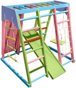 Avenlur Magnolia Indoor Playground 7-in-1 Jungle Gym Playset for Kids 2-6yrs - Slide, Climbing Wall, Rope Wall Climber, Monkey Bars, Swing - Waldorf and Montessori Style Wooden Climb Set.