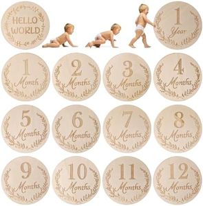 DBREAKS Cartes Etape Bébé en Bois, 14 Cartes Mensuelles pour Bébé de la Naissance �à 1 An, Enregistrer le Mois de la Grossesse et le Mois de la Première Année du Bébé, Cadeau de Naissance et Baptêmes