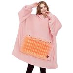 IKER USB Heated Wearable Blanket, Oversized Lazy Hoodie with Large Heating Area, Back Cozy Warm Sherpa Hoodie Blanket for Women Men, Outdoor Nightwork Sofa, Pink (No Battery)