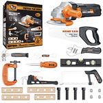 Pairez Toys Play Tools for Kids Ages 3-5, Realistic Angle Grinder, Wrench, Hammer, Screwdriver, Pretend Play Tool Box Sets, Learning & Construction Engineering STEM Toys for Children 3 4 5+