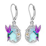 Hummingbird Earrings Moonstone Earrings for Women Sterling Silver Purple Hummingbird Dangle Filigree Teardrop Moonstone Cute Bird Jewelry Memorial Mothers Day Gifts, Sterling Silver, Cubic Zirconia