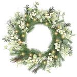 Perfnique 22'' Christmas Wreath for Front Door with Lights, Winter Outdoor Wreath Pine Wreath with White Berry and Glitter, Christmas Indoor Wreaths for Wall Window Fireplace Home Holiday Decor(White)