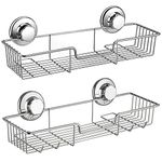 SANNO Shower Caddy,Strong Suction Cup Bathroom Shower Caddies,Bath Shelf Storage Combo Organizer Basket, Kitchen & Bathroom Accessories Shampoo Conditioner - Rustproof Stainless Steel(Set of 2)