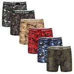 Norfolk and Way Mens Camouflage Novelty Boxer Trunks - 6 Pack - Jacquard Waistband - 95% Cotton, 5% Elastane - S M L XL 2XL (Large)