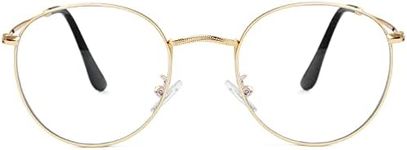 Round Clear Lens Glasses for Women Men Circle Frame Non-Prescription Eyeglasses (Gold)