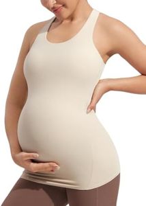 POSHDIVAH Women's Maternity Tank Tops with Built in Bra Padded Sleeveless Pregnancy Yoga Tee Workout Shirt Clothes, Khaki X-Large