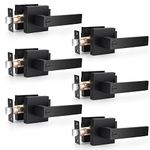 Probrico Heavy Duty Flat Black Square Privacy Interior Door Levers Bedroom and Bathroom Door Handles Keyless Bed/Bath Lockset (6 Pack)