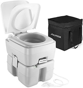 Alpcour Portable Toilet �– Compact Indoor & Outdoor Commode w/Travel Bag for Camping, RV, Boat – Piston Pump Flush, 5.3 Gallon Waste Tank, Built-In Pour Spout & Washing Sprayer for Easy Cleaning