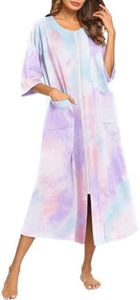 Ekouaer Women's Zipper Robe Short Sleeve Loungewear Full Length Housecoat Sleepwear Nightgown Dusters with Pockets S-3XL, Multicoloured 3, XX-Large