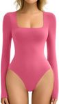 Avidlove Women's Long Sleeve Bodysuit Double Lined Square Neck Body Suit Tops Snap Closure Soft (Rose Red,XS)