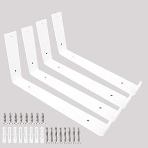 Shelf Brackets 12 Inch 4pcs Heavy Duty Brackets for Floating Shelf Actual 11-1/4 Inch Black Brackets for Shelves Iron Wall Brackets with Lip (12 inch(Actual 11.25 inch), White-4pcs)