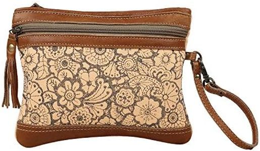 Myra Bag Orange Sparsh Upcycled Canvas & Leather Pouch Wristlet Bag S-1585
