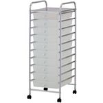 VonHaus Storage Trolley, 10 Drawer White Wheeled Makeup Trolley, Durable Storage with Plastic Drawers, Chrome Frame, Storage Panel & 360° Wheels, Versatile Organiser for Bedroom, Bathroom, Home Office