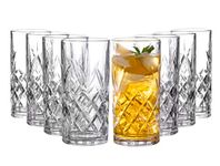 Clovelly Tall Highball Glasses Set of 8, 12 Ounce Cups, Textured Designer Glassware for Drinking Water, Beer, or Soda, Trendy and Elegant Dishware, Dishwasher Safe