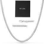 RTZN® Cuban Link Chain for Men – 5mm Cuban Mens Silver Chain – Premium Diamond-Cut Stainless Steel Necklace for Men – NON-TARNISH & 100% Waterproof Luxurious Men Jewelry Necklace (22" Inches)