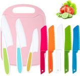 Kids Knife Set 9Pcs, Toddler Knife Cooking Utensils de Cuisine 4 Sizes Colors with Cutting Board, Safe Lettuce Salad Knives, Serrated Edges, Plastic Kids Safe Knife for Fruit Vegetable Bread Cake