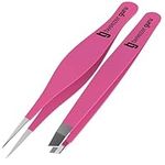 Tweezer Guru Slant Tip and Pointed Tweezers Set - Professional Precision Hair Removal Tweezer Set - Best for Eyebrows, Facial Hair, and Ingrown Hair Removal (Pink)