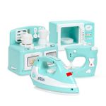 Amazon Brand - Jam & Honey Kids Pretend Play Kitchen Appliance Set - Microwave, Mini Iron, Sewing Machine, Kitchen Mini Oven - Family Essential Jumbo Toy Set for Boys & Girls