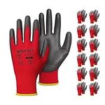 Safety Work Gloves PU Coated-12 Pairs,KAYGO KG11PB, Seamless Knit Glove with Polyurethane Coated Smooth Grip on Palm & Fingers, for Men and Women, Ideal for General Duty Work (L, Red)