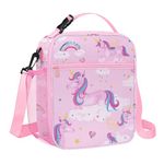 Clastyle Kids Insulated Lunch Bag for Girls Portable Unicorn Lunch Box for Outdoor Picnic Back to School Leakproof Unicorn Lunch Bag Kids with Bottle Holder Straps