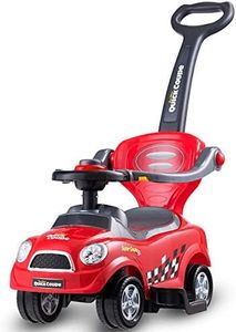 COSTWAY 3 in 1 Ride on Push Car, Baby Push Along Car with Parent Handle Push Bar, Horn Sound, Upgrade Safety Barrier, Storage Compartment, Toddler Slider Walker for Boys Girls