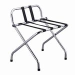 VINN DUNN Folding Luggage Rack Suitcase Stand with Back,nylon webbing strap,Chrome Stainless Steel