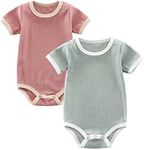 Jimonda Baby Bodysuit, Baby Girls Boys Onesie,Gender Neutral Baby Clothes,Organic Cotton,Pack of 2 (Pink&Green, 18-24 Months)