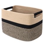 MicroIdeas Woven Organizing Baskets, Small Toy Storage Bin, decoration Cotton Rope Basket for Nursery, Closet，Book Shelf，Soft Storage Cube Organizer for Bathroom, Living Room，Black Brown (1 Pack)