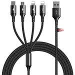 UZAHSK Multi USB Charger Cable 2Pack[4A/10Ft] 4 in 1 Nylon Braided Fast Charging Cord With 2*iP/Type C/Micro USB Ports For Phone 15/14/13/12/11/Xs/X/8/7/Tablets/Samsung s23/Huawei/HTC/Sony/LG/Tablets.