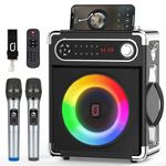 【US Top 1】 JYX Karaoke Speaker with Two Wireless Microphones System, Portable Party Speakers with Mic Bass/Treble, Sound Box with Remote Control, LED Lights,Supports TF Card/USB, AUX in, FM, REC,TWS