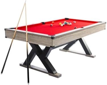 7FT Pool Table with K-Leg Design, 84 L x 46 W x 32 H Inch, Complete Billiard Set with 2 Cues, Balls, Triangle, Chalk & Brush, Ideal for Home, Basement, Game Room, Office or Living Spaces, Red Cloth