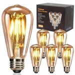 YOUDIAN LED Edison Bulb, Vintage Light Bulb, 4W E27 2700K ST64 LED Bulbs, Led Filament Bulbs, Antique Style Retro Amber Glass Screw Lamp 220V (6 Packs)