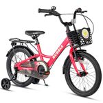 Glerc Bubble 16 Inch Kids Bike for 5 6 7 8 Years Old Little Boys & Girls Bicycles with Basket Stabilisers and Rear Rack, Rosa red