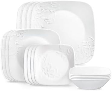 Corelle Cherish 16pc, Service for 4, Dinnerware Set, 8 Plates 8 Bowls, Chip & Break Resistant, Dinner Plates and Dinner Bowls, Corelleware Plates, White