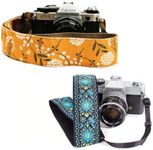 Art Tribute Blue & Yellow Spring BOHO Vintage Camera Straps Bundle Package- Great GIft for Man and Women Photographers