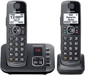 Panasonic Cordless Phone with Answering Machine, Automated Call Block, Easy to Use - 2 Handsets - KX-TGE632M (Metallic Black)