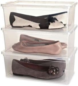 lakeland Ladies Transparent Shoe Organiser Lidded Storage Boxes - Set of 3