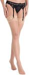 Lovehoney Lingerie Women's Nude Sheer Plus Size Thigh High Stockings - Stretchy Nylon with Deep Floral Lace Tops - One Size: 4-12