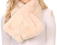 Sakkas 16113 - Kiy Loophole Faux Fur Long Soft Warm Comfortable Textured Bow Scarf - Cream - OS