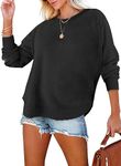 CHICZONE Sweatshirt Womens Plus Size Long Sleeve Lady Pullover Tops Crew Neck Fall Winter Solid Vintage Work Trendy Cropped Loose Trendy Cute Sweater Black X-Large