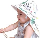 Baby Girls Reversible Wide Brim Sun Protection Hat UPF 50+,Foldable Baby Girl Sun Hat (6-12 Months, Dinosaur)