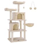 Feandrea Cat Tree, Tall Cat Tower, 2 Caves, Beige PCT90M