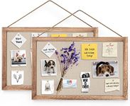 Emfogo 2-Pack Cork Board with Linen 16x11 inch Bulletin Boards Wall Decor Hanging Pin Wood Framed Display Bulletin Cork Picture Board Light for Room School Office Bedroom 20-Pushpin （Torched Wood）