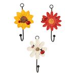 WINOMO 3pcs Resin Flower Wall- Mounted Hook Wall Clothes Hanger Decorative Coat Hooks Key Bag Holder Farmhouse Hook Rack Wall Hanging Ornament for Hats Keys Mixed Color